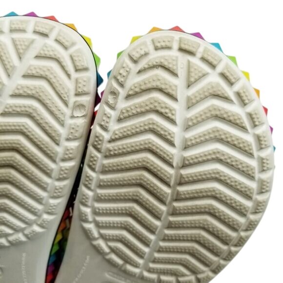White Crocs Classic Clogs Rainbow Pyramid Studs Along Soles Unisex Size W11/M9 - Picture 12 of 15